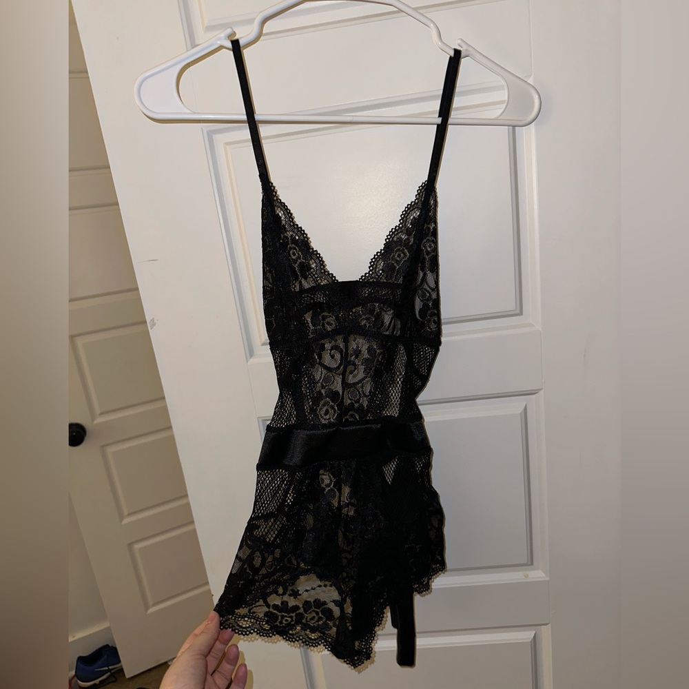 Lace lingerie teddy with ribbon